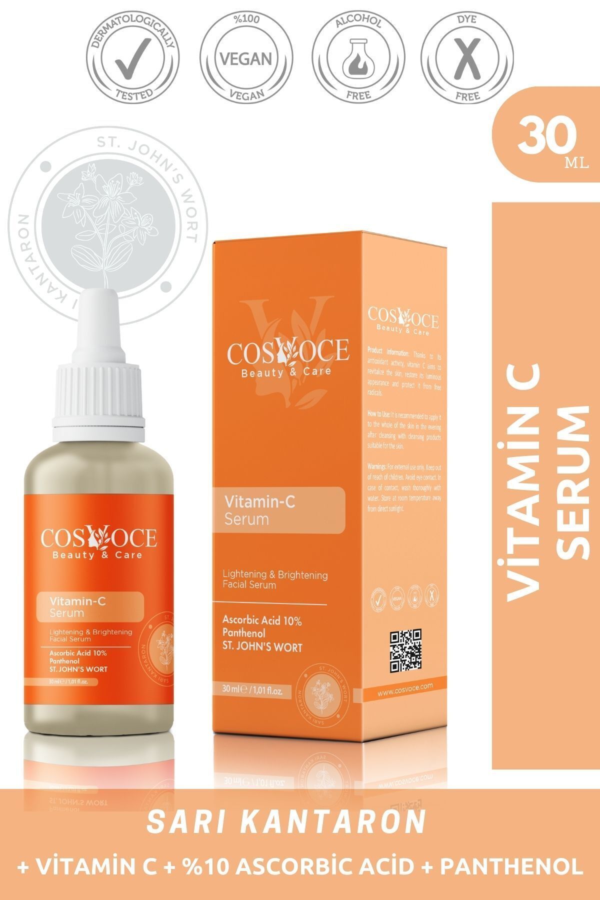 Vitamin C Aydınlatıcı Cilt Bakım Serumu 30 Ml (Ascorbic Asid %10 + Panthenol)